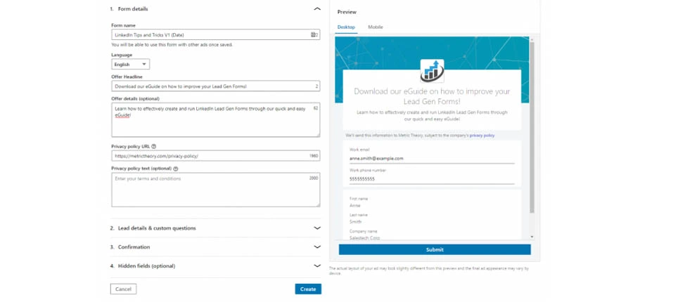 collect data without landing page using lead generation forms
