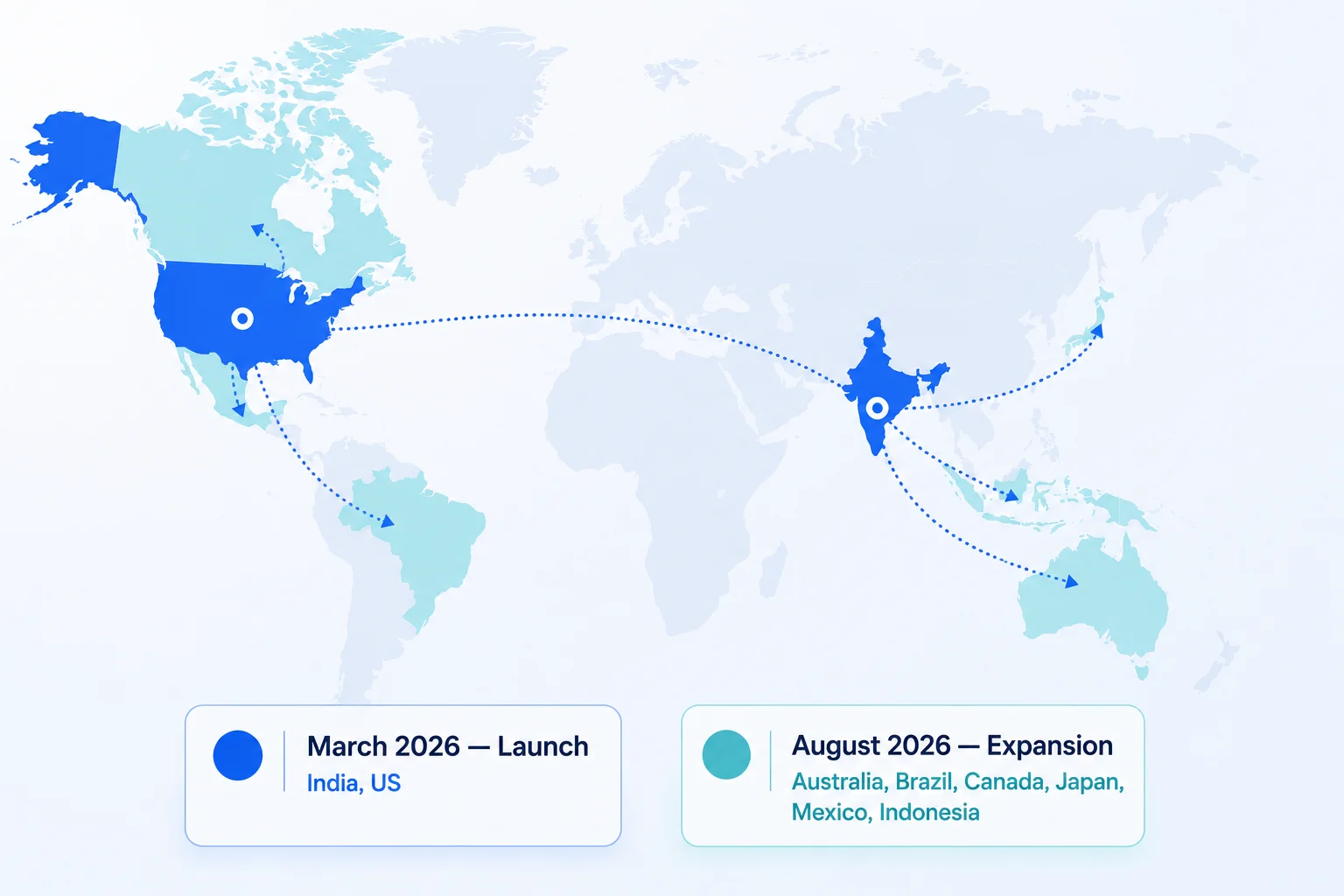 Map graphic showing Google Ask Maps rollout timeline starting in India and expanding globally