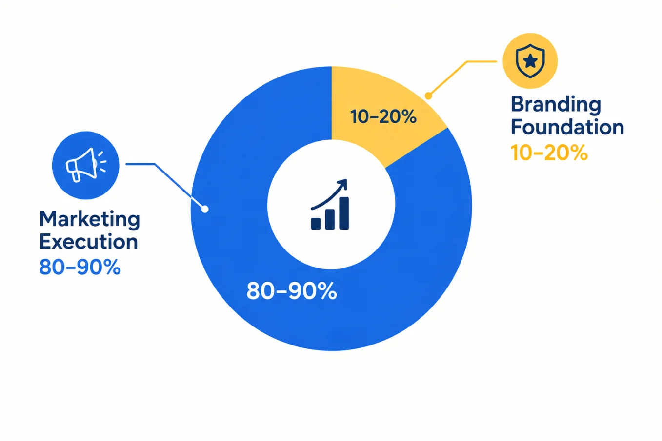 Pie chart showing the recommended 80-20 budget split between marketing and branding